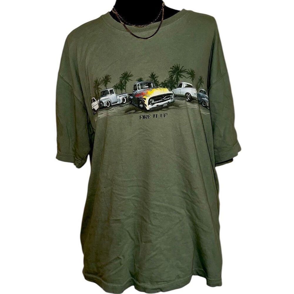Newport Blue Fire it Up Vintage Car Chevy Lowrider Green Tshirt Size XL